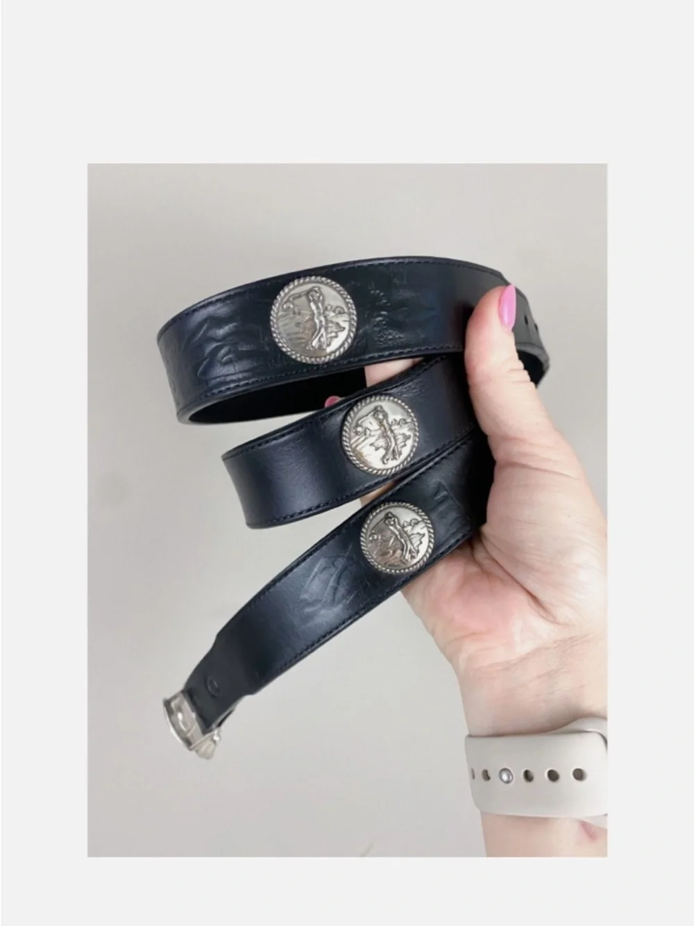 Classic Black Leather Men's Belt with Silver Buckle golf cowhide 38
